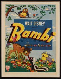 2m006 BAMBI linen Belgian '47 Walt Disney cartoon deer classic, great art with Thumper & Flower!