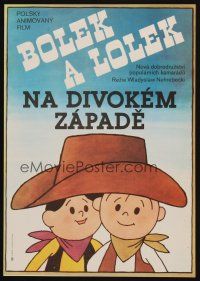 2m745 BOLEK & LOLEK IN THE WILD WEST Czech 11x16 '86 cartoon art of two kids under big cowboy hat!