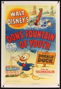 2m002 DON'S FOUNTAIN OF YOUTH linen 1sh '53 Disney, great cartoon artwork of Donald Duck!