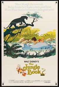 2m141 JUNGLE BOOK 1sh R78 Walt Disney cartoon classic, great art of Mowgli floating on Baloo!