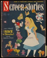 2m394 SCREEN STORIES magazine August 1951 Disney's Alice in Wonderland by Lewis Carroll!