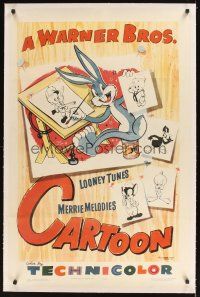2m001 WARNER BROS CARTOON linen 1sh '48 great art of Bugs Bunny at drawing board with other toons!