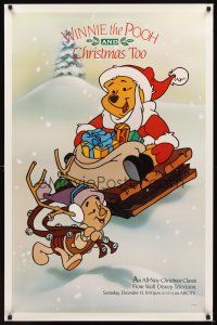 2m726 WINNIE THE POOH & CHRISTMAS TOO TV 1sh '91 great image of him as Santa with Piglet!