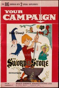 2m360 SWORD IN THE STONE English pressbook '64 Disney's young King Arthur & Merlin the Wizard!