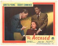 2p246 ACCUSED LC #8 '49 Robert Cummings stands behind Loretta Young questioned by Wendell Corey!