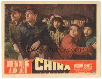 2p372 CHINA LC '43 Alan Ladd, William Bendix & Loretta Young with war refugees!