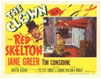 2p387 CLOWN LC #4 '53 wacky image of Red Skelton at table & Jane Greer walking on wall!