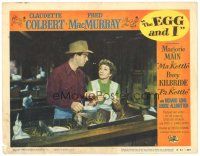 2p460 EGG & I LC #2 R54 Claudette Colbert & MacMurray look at eggs, first Ma & Pa Kettle