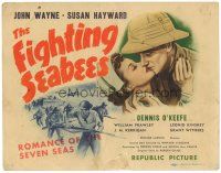 2p058 FIGHTING SEABEES TC '44 art of Navy man John Wayne kissing pretty Susan Hayward!