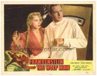 2p499 FRANKENSTEIN MEETS THE WOLF MAN LC #2 R49 c/u of scared Patric Knowles & sexy Ilona Massey!