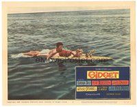 2p522 GIDGET LC #2 '59 James Darren gives Sandra Dee a ride back to shore on his surfboard!