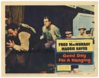 2p541 GOOD DAY FOR A HANGING LC #4 '59 three guys watch Fred MacMurray beating up guy!