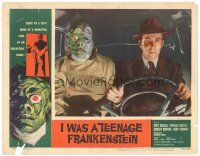2p601 I WAS A TEENAGE FRANKENSTEIN LC #7 '57 close up of wacky monster with Whit Bissell in car!