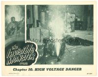2p613 INVISIBLE MONSTER chapter 10 LC '50 Republic serial, close up of dead guy by machine on fire!
