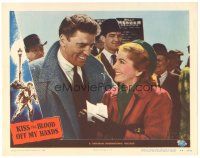 2p646 KISS THE BLOOD OFF MY HANDS LC #7 '48 c/u of Joan Fontaine smiling with Burt Lancaster!