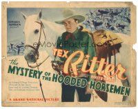 2p137 MYSTERY OF THE HOODED HORSEMEN TC '37 c/u of Tex Ritter standing by his horse White Flash!