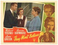 2p932 THEY WON'T BELIEVE ME LC #2 '47 Susan Hayward between Robert Young & Jane Greer, Pichel