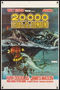 2t022 20,000 LEAGUES UNDER THE SEA Spanish/U.S. 1sh R70s art of Jules Verne's deep sea divers!