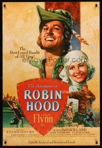 2t035 ADVENTURES OF ROBIN HOOD 1sh R89 Errol Flynn as Robin Hood, De Havilland, Rodriguez art!