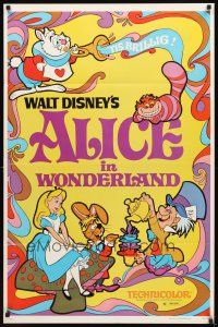 2t039 ALICE IN WONDERLAND 1sh R81 Walt Disney Lewis Carroll classic, cool psychedelic art!