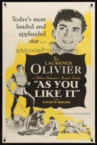2t065 AS YOU LIKE IT 1sh R49 Sir Laurence Olivier in William Shakespeare's romantic comedy!