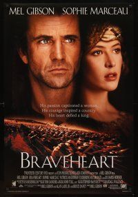 2t118 BRAVEHEART style C int'l DS 1sh '95 close-ups of Mel Gibson, Sophie Marceau!