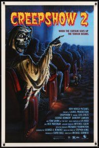 2t156 CREEPSHOW 2 video 1sh '87 Tom Savini, great Winters artwork of skeleton guy in theater!