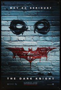 2t173 DARK KNIGHT teaser DS 1sh '08 why so serious? cool graffiti image of the Joker's face!