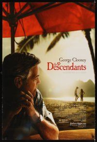2t193 DESCENDANTS advance DS 1sh '11 cool image of George Clooney on beach!