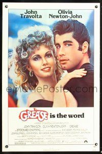 2t293 GREASE 1sh '78 close up of John Travolta & Olivia Newton-John in a most classic musical!