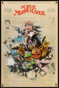 2t294 GREAT MUPPET CAPER 1sh '81 Jim Henson, Kermit the Frog, great Drew Struzan newspaper art!