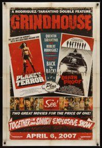 2t298 GRINDHOUSE advance DS 1sh '07 Rodriguez & Tarantino, Planet Terror & Death Proof!