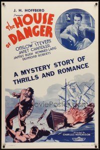 2t325 HOUSE OF DANGER 1sh '34 Onslow Stevens, Janet Chandler, a mystery of thrills & romance!