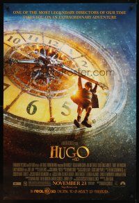 2t326 HUGO advance DS 1sh '11 Martin Scorsese, Ben Kingsley, cool image of kid hanging on clock!