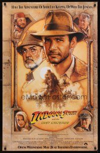 2t349 INDIANA JONES & THE LAST CRUSADE int'l advance 1sh '89 art of Ford & Sean Connery by Drew!