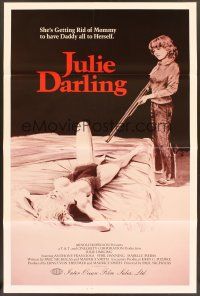 2t385 JULIE DARLING 1sh '83 violent artwork of little girl about to shoot sexy mother in bed!