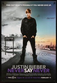 2t388 JUSTIN BIEBER: NEVER SAY NEVER advance DS 1sh '11 cool image of singer!