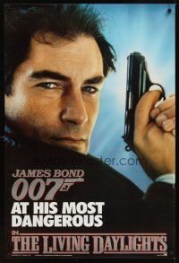 2t423 LIVING DAYLIGHTS borderless teaser 1sh '87 most dangerous Timothy Dalton as James Bond w/ gun!
