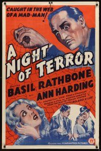 2t435 LOVE FROM A STRANGER 1sh R42 Basil Rathbone, Agatha Christie, A Night of Terror!