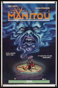 2t448 MANITOU video 1sh R86 Tony Curtis, Susan Strasberg, evil doesn't die, it waits to be re-born!