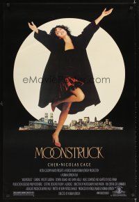 2t473 MOONSTRUCK 1sh '87 Nicholas Cage, Olympia Dukakis, Cher in front of NYC skyline!