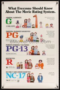2t480 MOVIE RATING SYSTEM 1sh '90 helpful MPAA guide, cool artwork by Clarke!