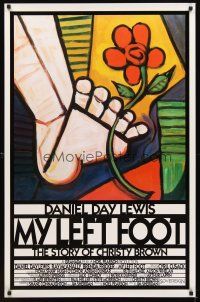 2t487 MY LEFT FOOT int'l 1sh '89 Daniel Day-Lewis, cool artwork of foot w/flower by Seltzer!