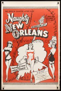 2t500 NAUGHTY NEW ORLEANS 1sh R59 burlesque, wild Louisiana Bourbon St showgirls!