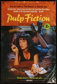 2t001 PULP FICTION recalled advance 1sh '94 Quentin Tarantino, Uma Thurman smoking Lucky Strikes!