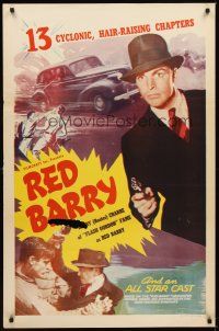 2t554 RED BARRY 1sh R48 cool image of detective Buster Crabbe with gun, Universal serial!