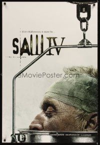 2t597 SAW 4 teaser 1sh '07 serial killer Tobin Bell, gross horror image of large head!