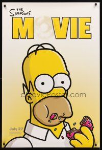 2t627 SIMPSONS MOVIE style B advance DS 1sh '07 classic Groening art of Homer Simpson w/donut!