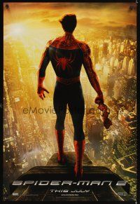 2t654 SPIDER-MAN 2 int'l teaser DS 1sh '04 cool image of Tobey Maguire as superhero, choice!