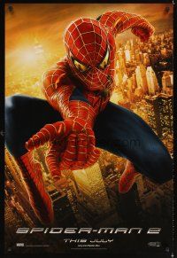 2t655 SPIDER-MAN 2 int'l teaser DS 1sh '04 cool image of Tobey Maguire as superhero, destiny!